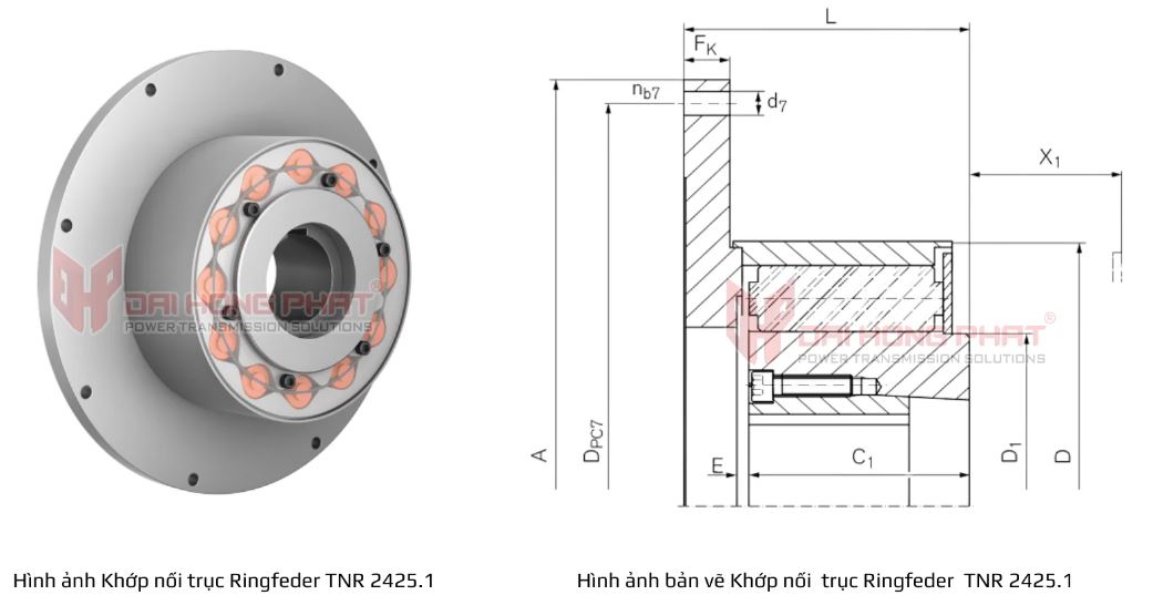 Bản vẽ kỹ thuật Khớp nối trục Ringfeder TNR 2425.1