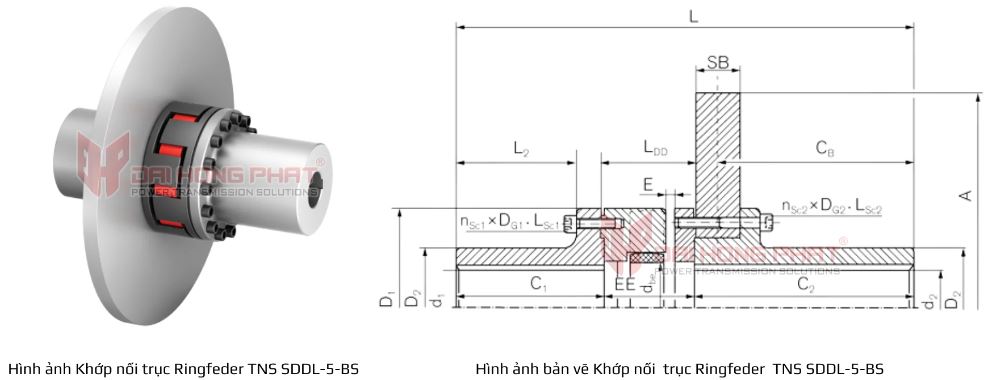 Bản vẽ kỹ thuật khớp nối trục Ringfeder TNS SDDL-5-BS