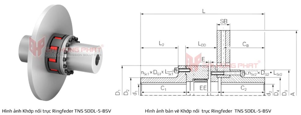 Bản vẽ kỹ thuật khớp nối trục Ringfeder TNS SDDL-5-BSV