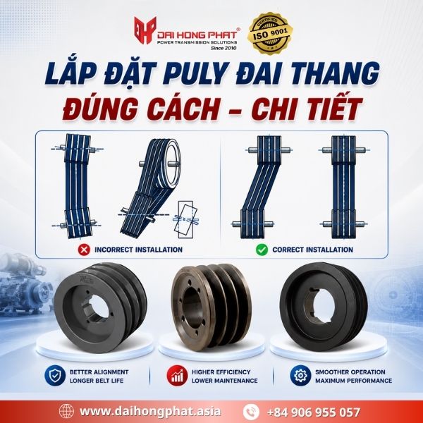 Hướng dẫn lắp đặt puly đai thang đúng cách - Đại Hồng Phát