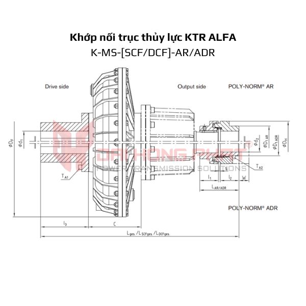 Bản vẽ Khớp nối thủy lực KTR AFLA K-MS-AR/ADR