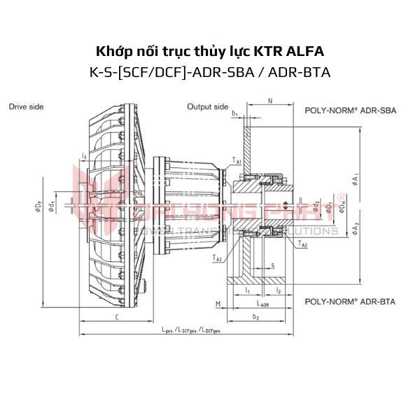 Bản vẽ khớp nối thuỷ lực KTR ALFA Poly-Norm ADR-SBA / ADR-BTA
