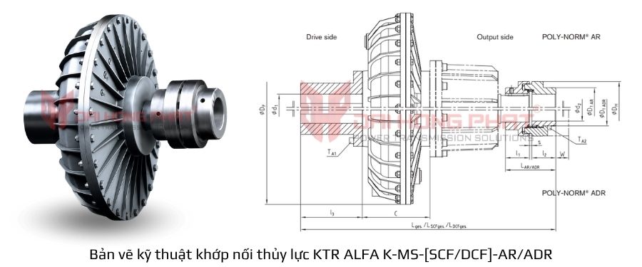 Bản vẽ kỹ thuật Khớp nối thủy lực KTR AFLA K-MS-AR/ADR