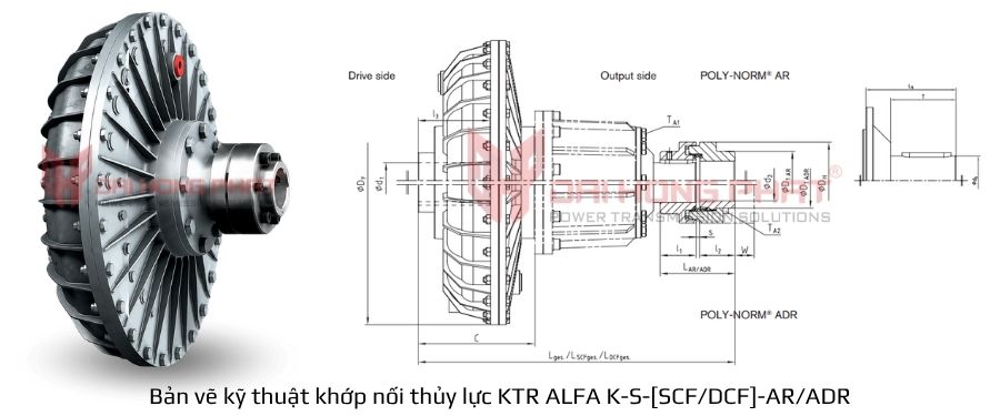 Bản vẽ Khớp nối thủy lực KTR ALFA K-S-AR/ADR tiêu chuẩn