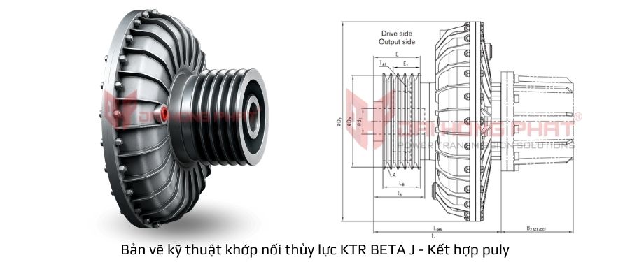 Bản vẽ kỹ thuật khớp nối trục thuỷ lực KTR BETA J kết hợp puly