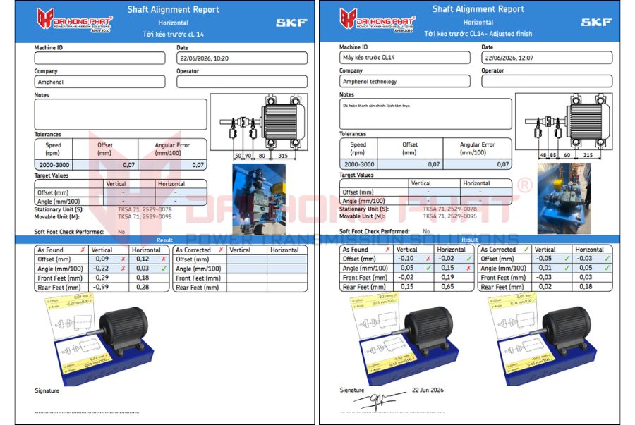 Báo cáo trước & sau khi cân chỉnh khớp nối của Đại Hồng Phát