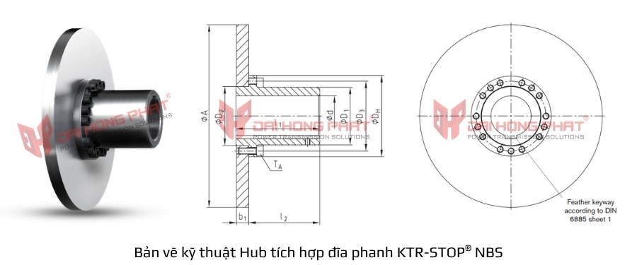 Bản vẽ kỹ thuật hub tích hợp đĩa phanh KTR-STOP NBS