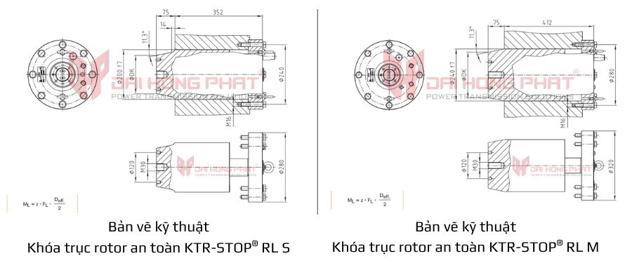 Bản vẽ kỹ thuật khóa trục rotor an toàn KTR-STOP