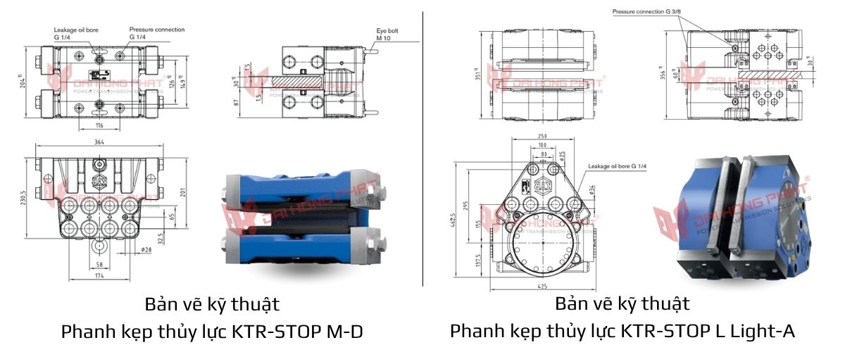 Bản vẽ kỹ thuật Phanh kẹp thủy lực chủ động KTR-STOP