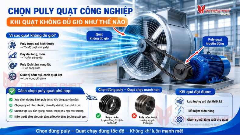 Chọn puly quạt công nghiệp khi quạt không đủ gió như thế nào