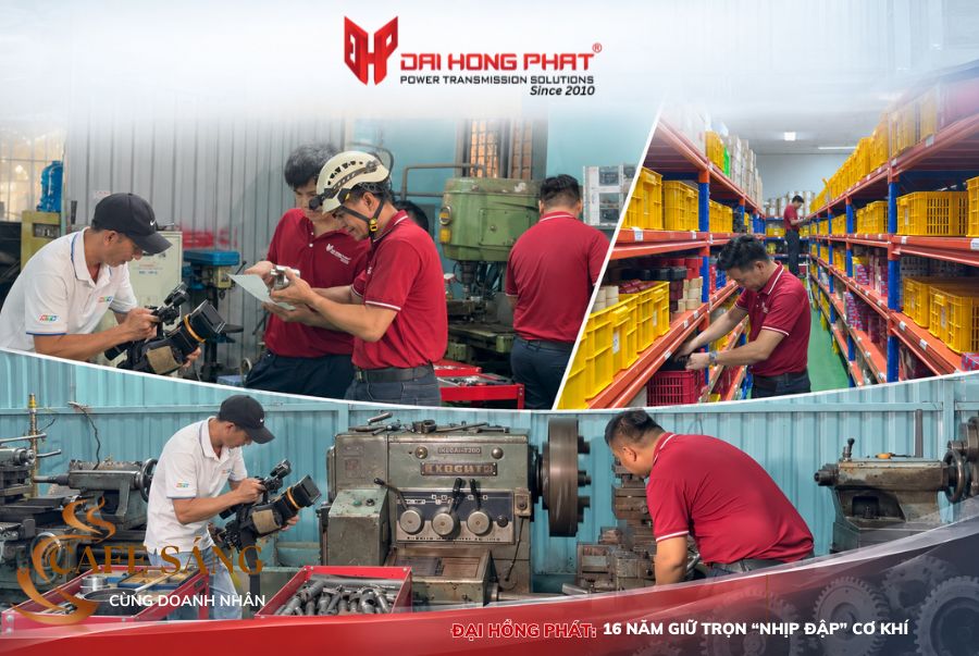 Đại Hồng Phát Café Sáng Cùng Doanh Nhân-Ê-kíp HTV ghi hình hoạt động sản xuất và gia công cơ khí tại xưởng Đại Hồng Phát.